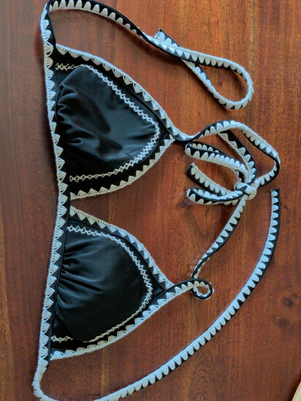 Express Black Bikini Top with White Crochet Trim